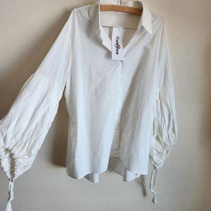 GeeGee Button Down Top with pleated balloon sleeve NWT Size L